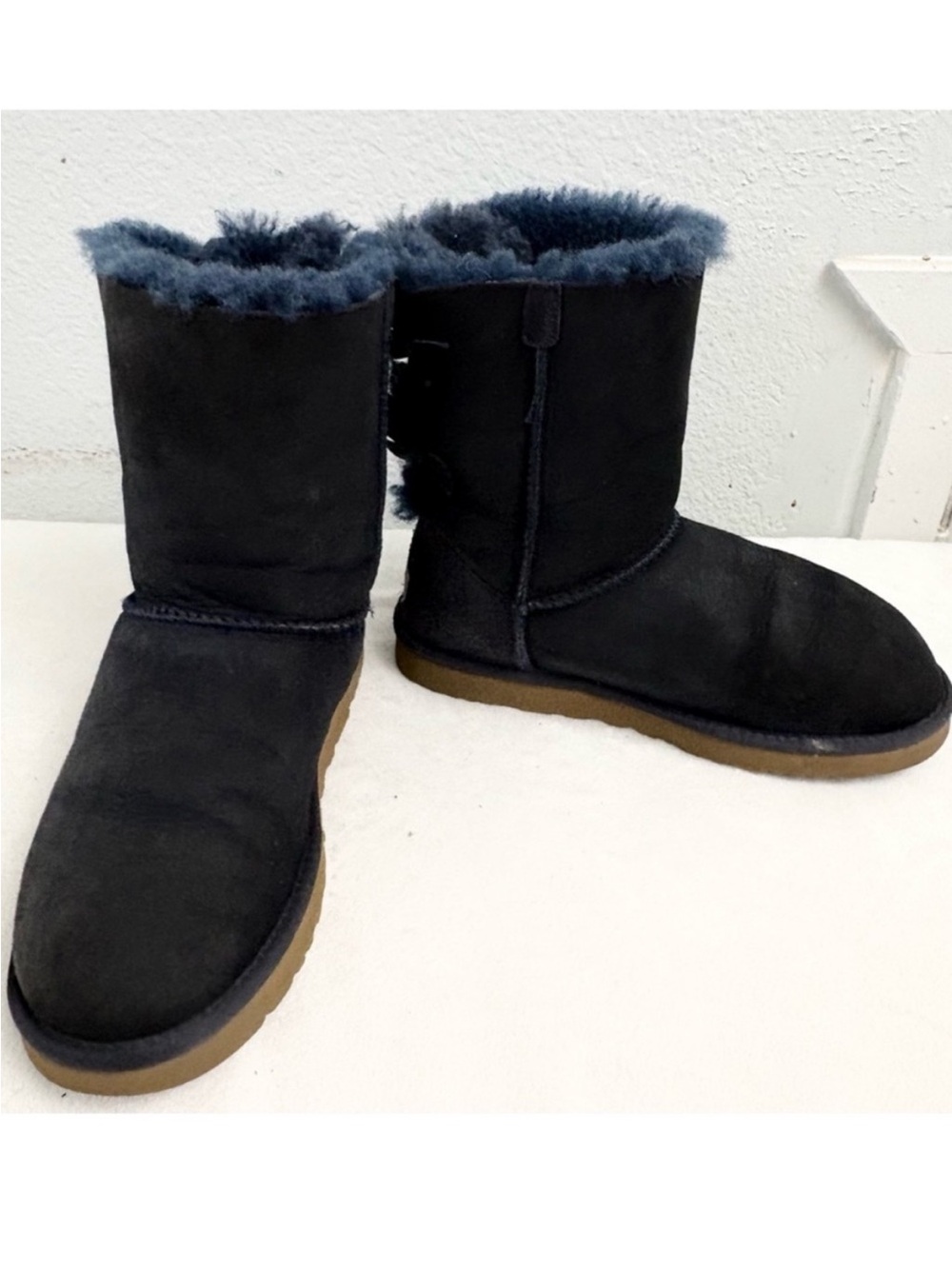 UGG Bailey Double Bow II Navy Cozy Shearling Mid-Calf Boots Size 7